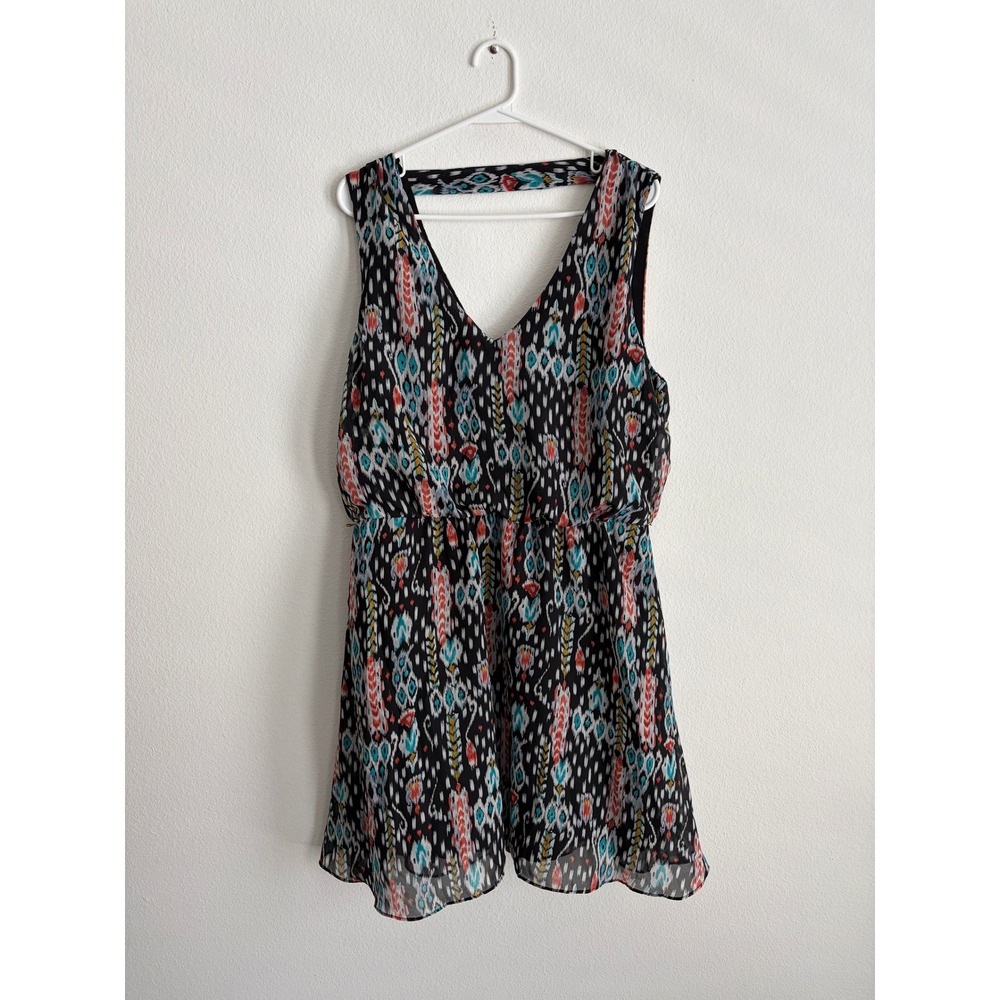 Bisou Bisou Michele Bohbot Tribal Ikat Print V-Neck Sleeveless Dress Black 14